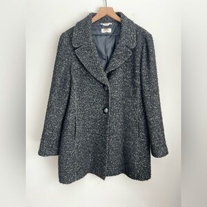 Talbots Italian Wool Speckled boucle Long two button Top Coat black vintage soft
